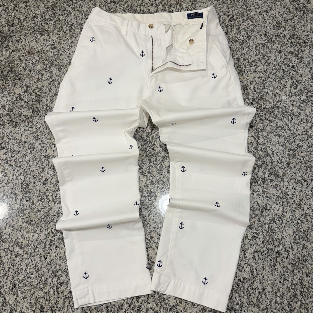 Polo Ralph Lauren Classic Fit Anchor Embroidered Pants White Men's 32x34 Preppy